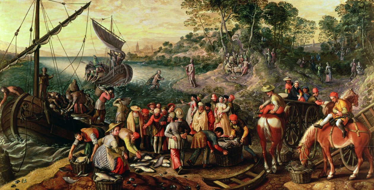 Cudowny Pociąg Ryb (panel) autorstwa Joachim Beuckelaer