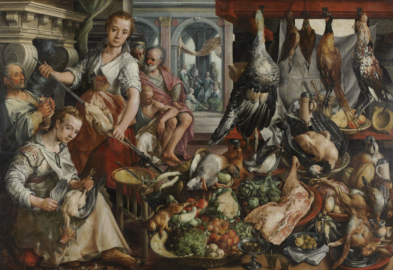 Dobrze zaopatrzona kuchnia, 1566 autorstwa Joachim Beuckelaer