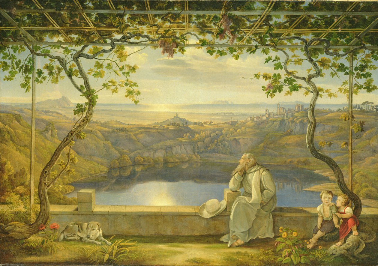 په نیمي جهيل کې په چت کې یو راهب، په 1818 کې پولی autorstwa Joachim Faber