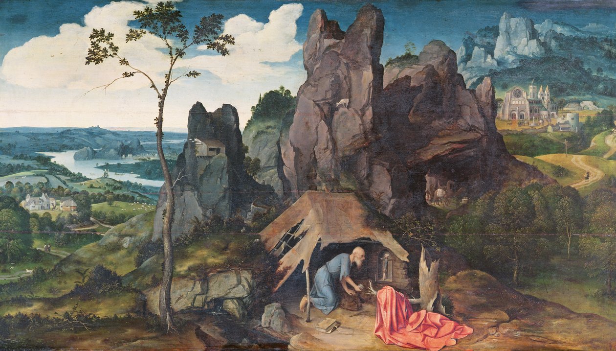 Św. Hieronim na pustyni (patrz także 94947) autorstwa Joachim Patinir