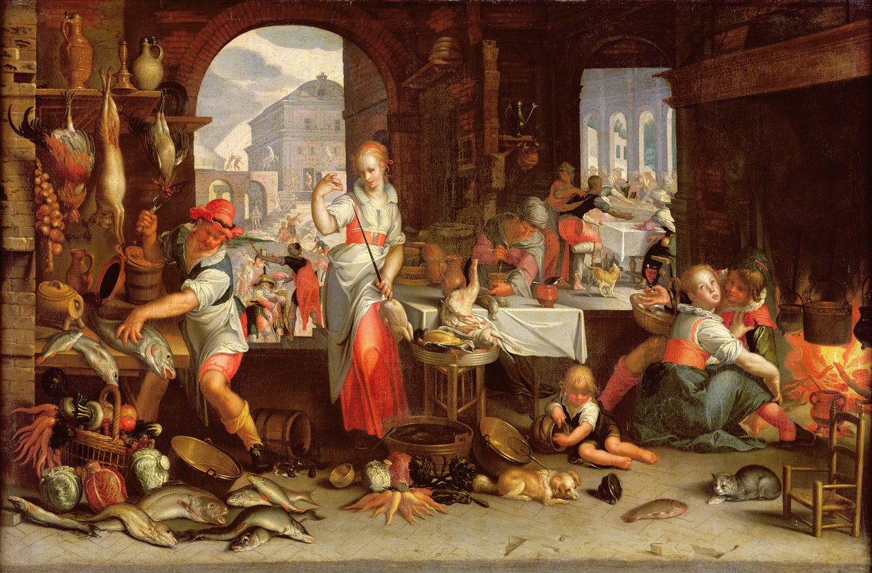 Scena kuchenna z przypowieścią o uczcie autorstwa Joachim Wtewael or Utewael