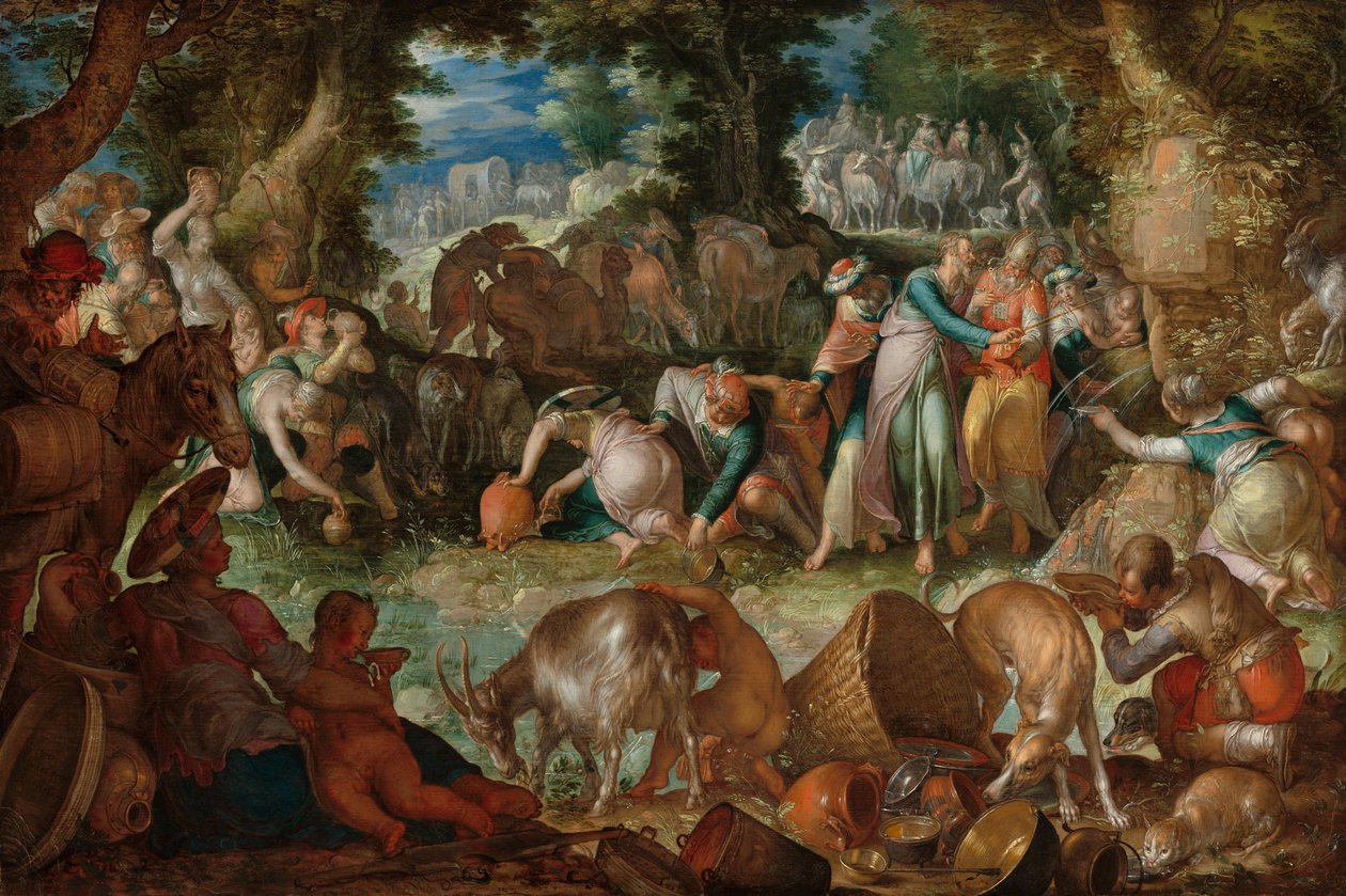Mojżesz uderzający w skałę autorstwa Joachim Wtewael or Utewael