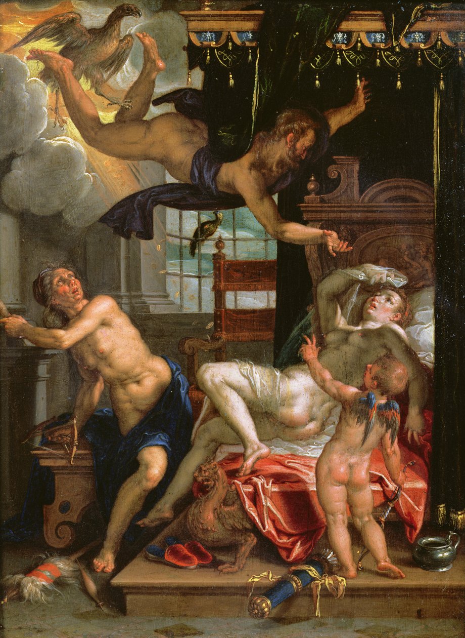 Jupiter i Danae (olej na miedzi) autorstwa Joachim Wtewael or Utewael