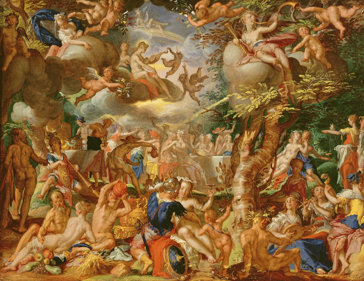 Wesele Kupidyna i Psyche (olej na miedzi) autorstwa Joachim Wtewael or Utewael