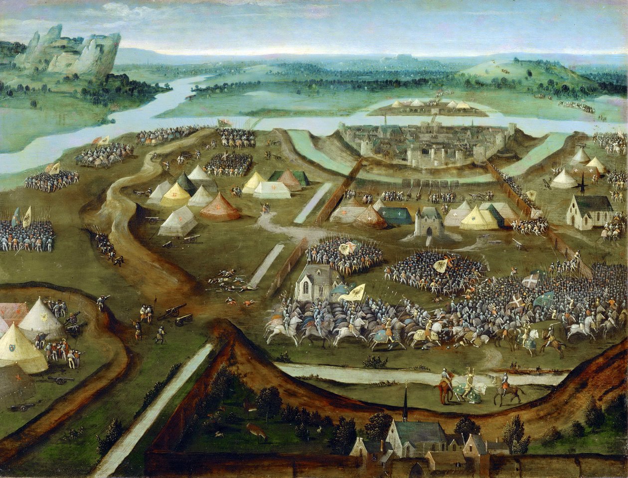 Wczesna sztuka niderlandzka: La bataille de Pavie - Bitwa pod Pavia par Patinier (Patenier ou Patinir), Joachim, wyznawca , ok. 1530. Olej na drewnie, 31x41. Muzeum Historii Sztuki, Wiedeń autorstwa Joachim (follower of) Patenier or Patinir
