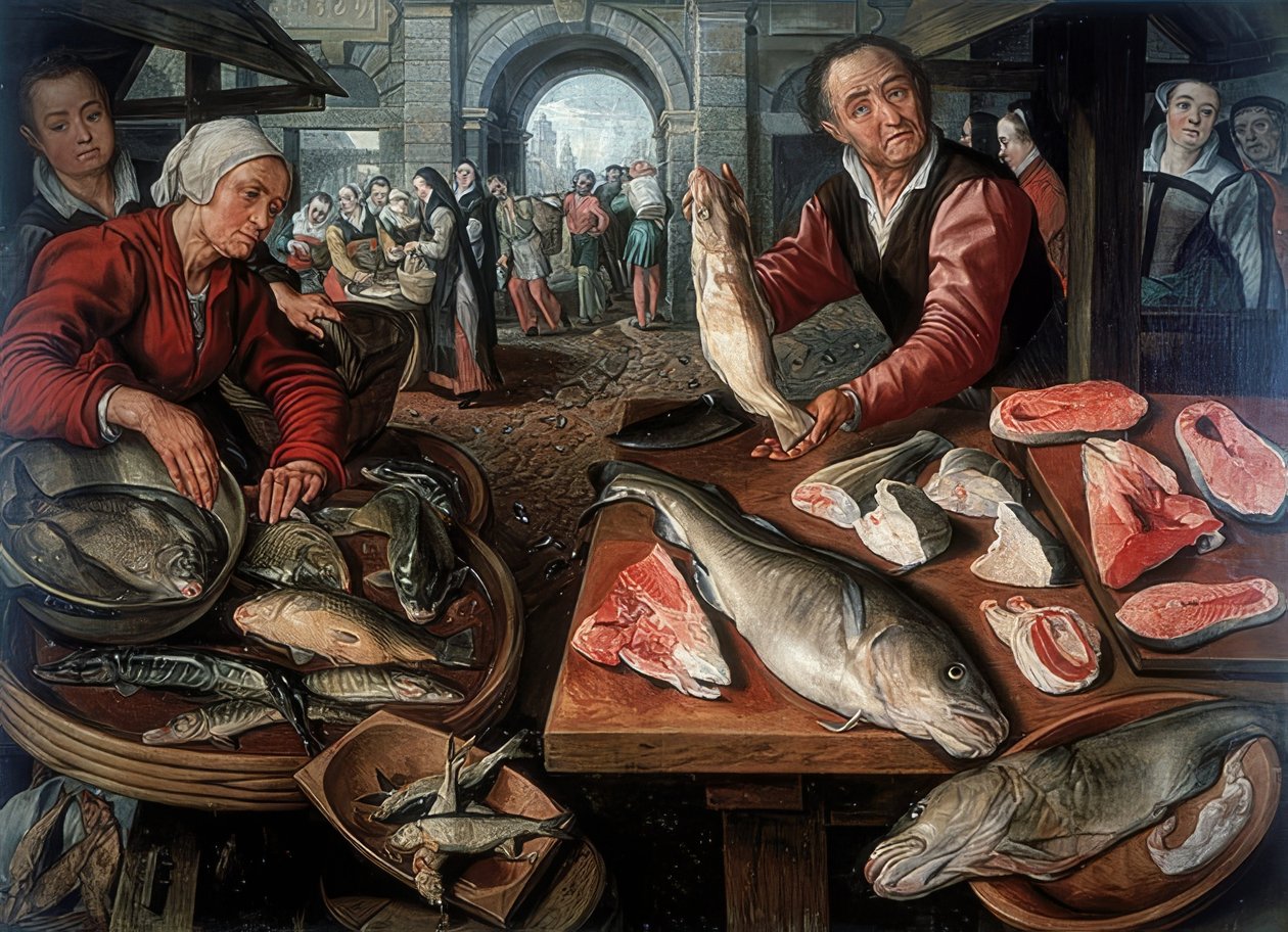 Targ rybny. 1599 autorstwa Joachim Beuckelaer