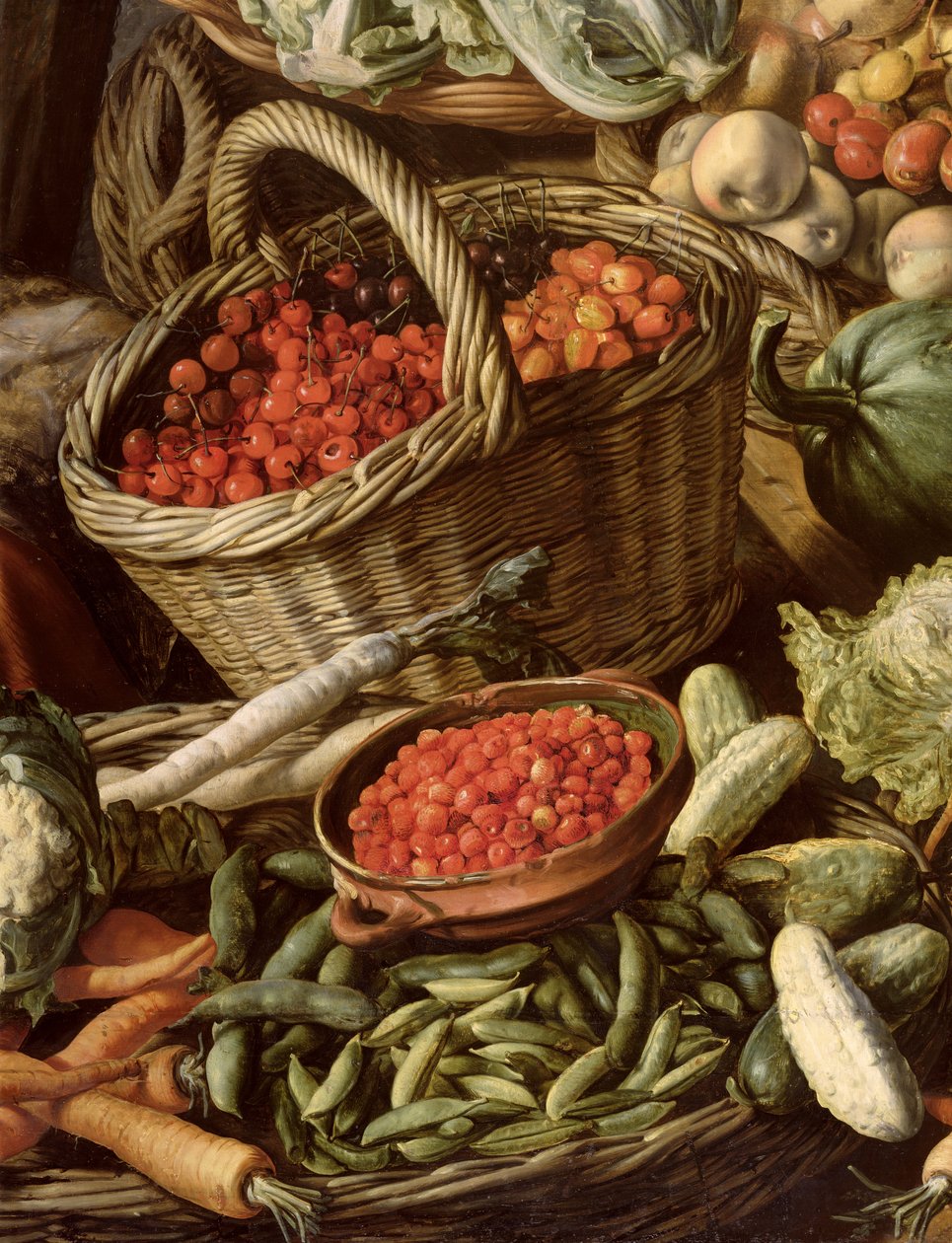 Fragment martwej natury z owocami, warzywami i kobietą targową, 1564 (zob. 247452 i 247451) autorstwa Joachim Beuckelaer