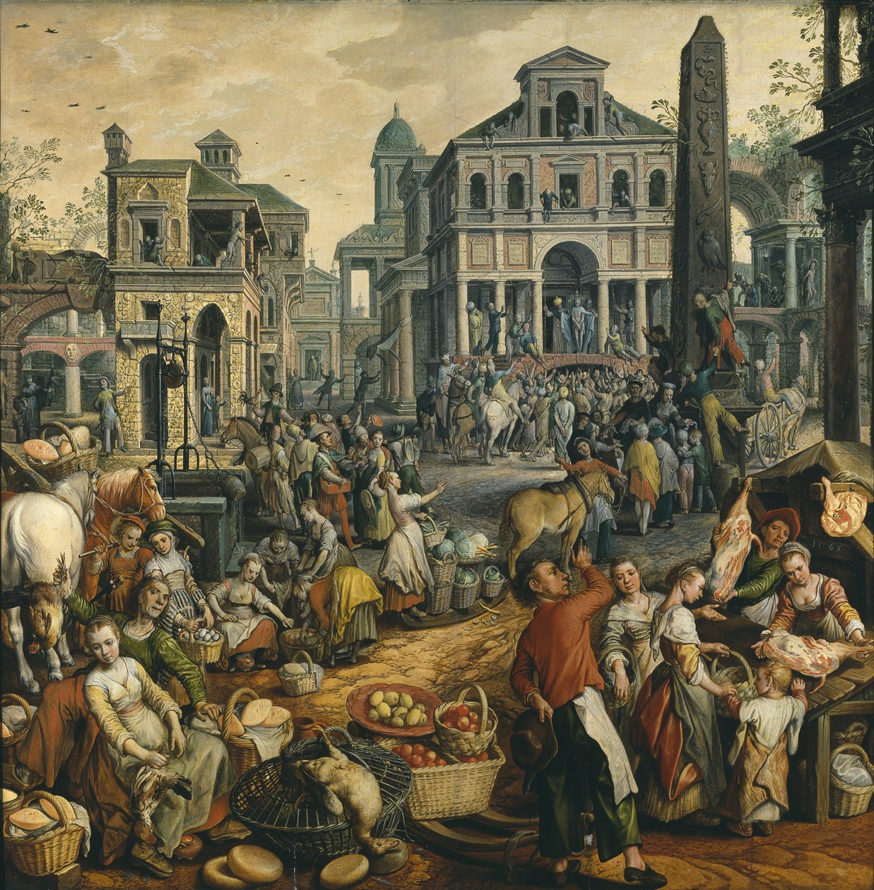 Scena de marche avec Ecce Homo - Scena targowa z Ecce Homo, autorstwa Beuckelaera, Joachima (ok. 1533-1574). Olej na drewnie autorstwa Joachim Beuckelaer