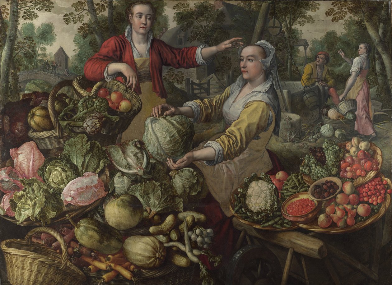 Cztery Żywioły: Ziemia. Targ owocowo-warzywny z lotem do Egiptu w tle - Beuckelaer (Beuckelaer), Joachim (1533-1574) - 1569 National Gallery, Londyn autorstwa Joachim Beuckelaer