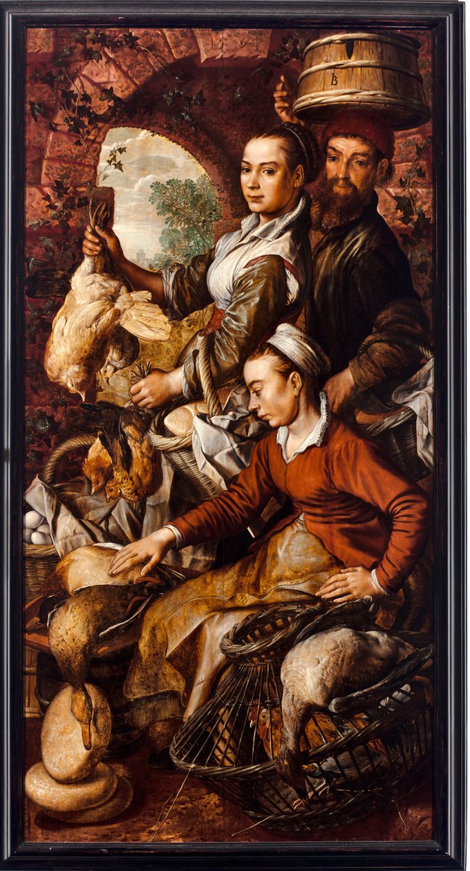 Handlarze na targu sprzedający drób i jajka - Obraz Joachima Beuckelaera (1533-1574) 1564 Dim 203x103 cm Genes, Musei di Strada Nuova autorstwa Joachim Beuckelaer