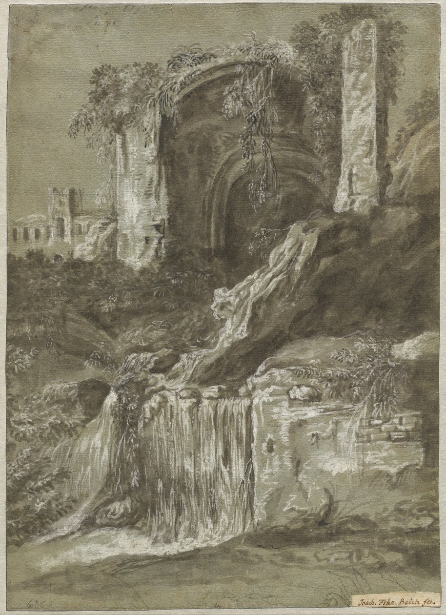 Wodospad z ruinami (verso) autorstwa Joachim Franz Beich