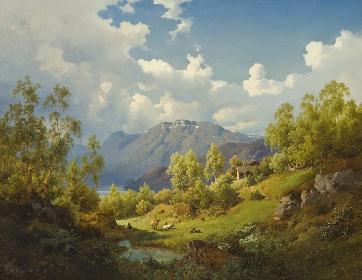 Krajobraz, motyw z doliny Numme w Norwegii, 1850 autorstwa Joachim Frich