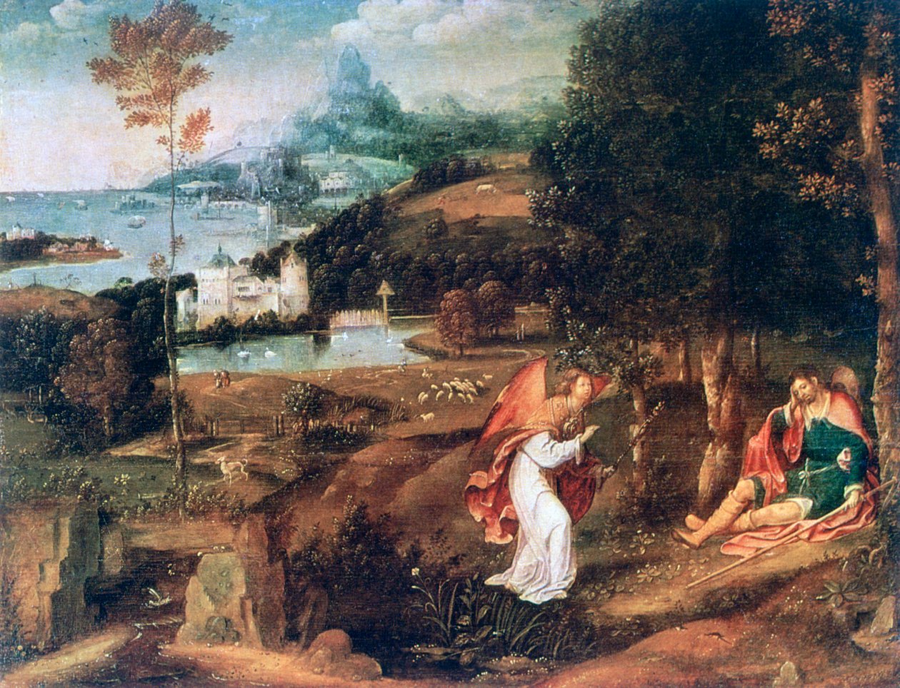Scena krajobrazowa ze św. Rochem, ok. 1500-1524 autorstwa Joachim Patinir