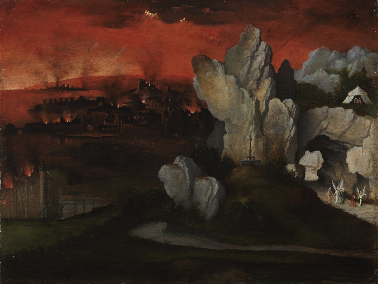Pejzaż ze zniszczeniem Sodomy i Gomory, ok. 1520 (olej na płycie) autorstwa Joachim Patinir