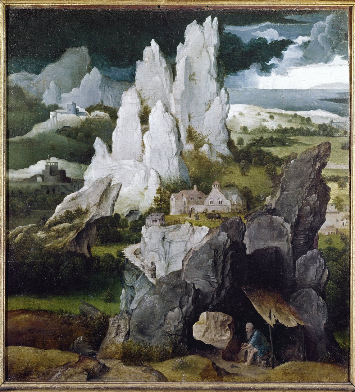 St Jerome w skalistym krajobrazie (olej na drewnie) autorstwa Joachim Patinir