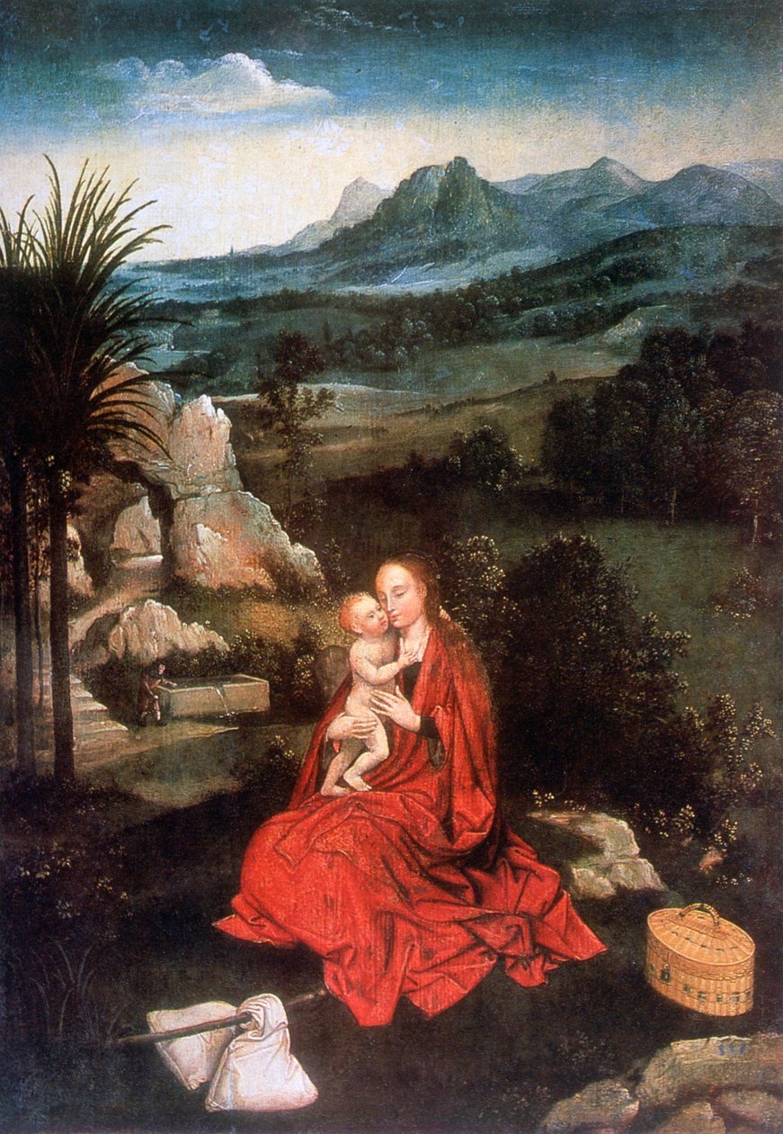 Odpoczynek podczas ucieczki do Egiptu, szczegół, ok. 1500-1524 autorstwa Joachim Patinir