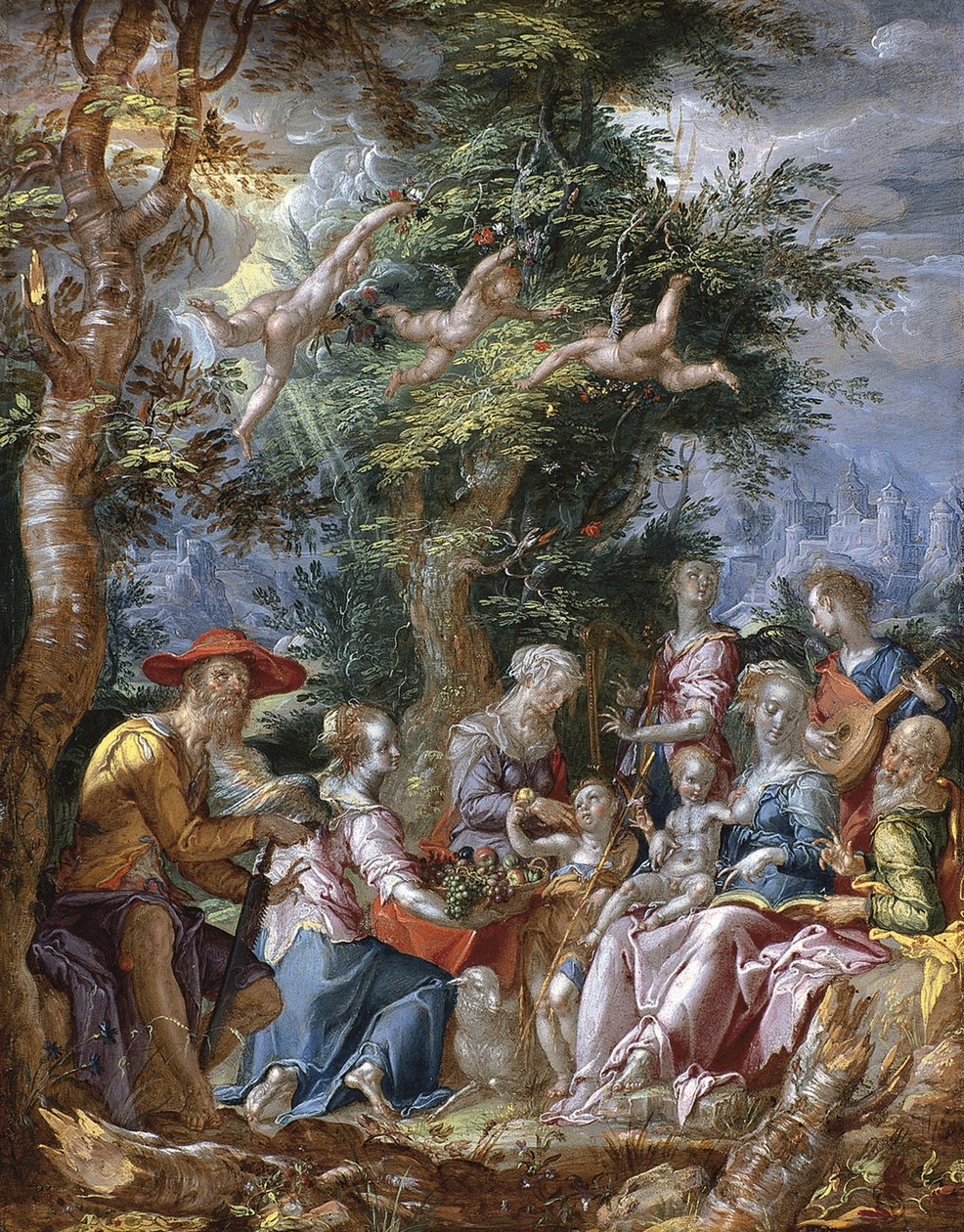 Święta Rodzina ze Świętymi i Aniołami autorstwa Joachim Wtewael or Utewael