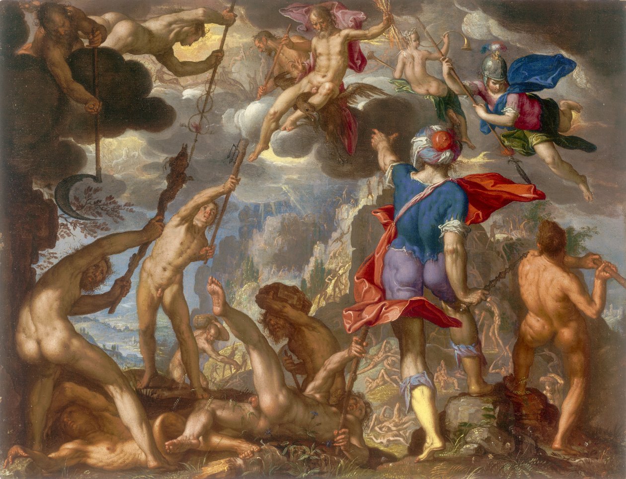 Bitwa między bogami a gigantami, ok. 1608 autorstwa Joachim Wtewael or Utewael