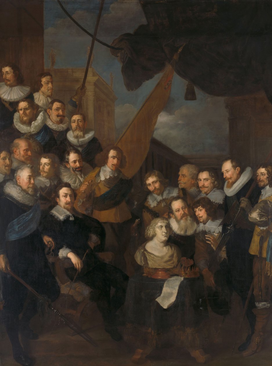 Amsterdamska Gwardia Obywatelska z XIX Dystryktu pod dowództwem kapitana Cornelisa Bickera i porucznika Fredericka van Banchema, gotowa na przyjęcie we wrześniu 1638 r. Marie de Medici, 1640 autorstwa Joachim von Sandrart