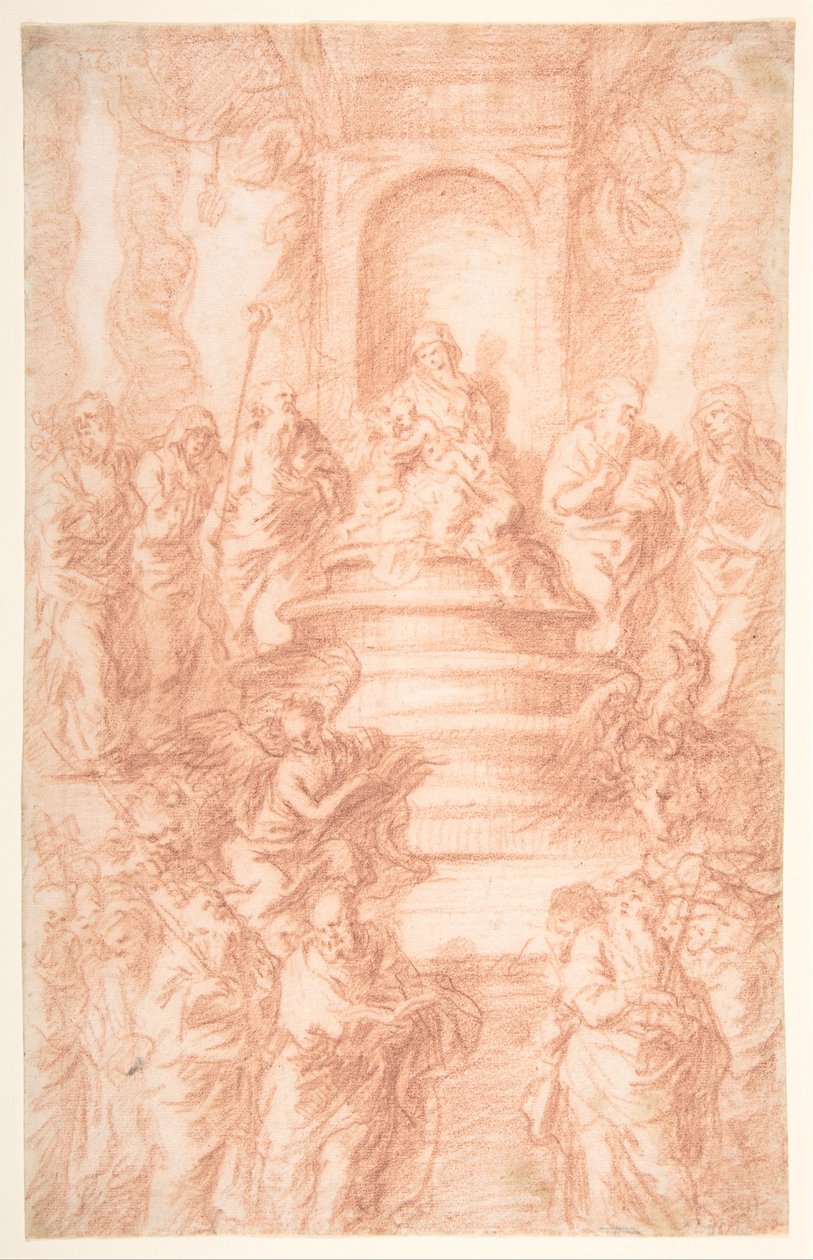 Die Heilige Sippe (Madonna mit Kind und St. Johannes) mit Propheten und Symbolen der vier Evangelisten autorstwa Joachim von Sandrart