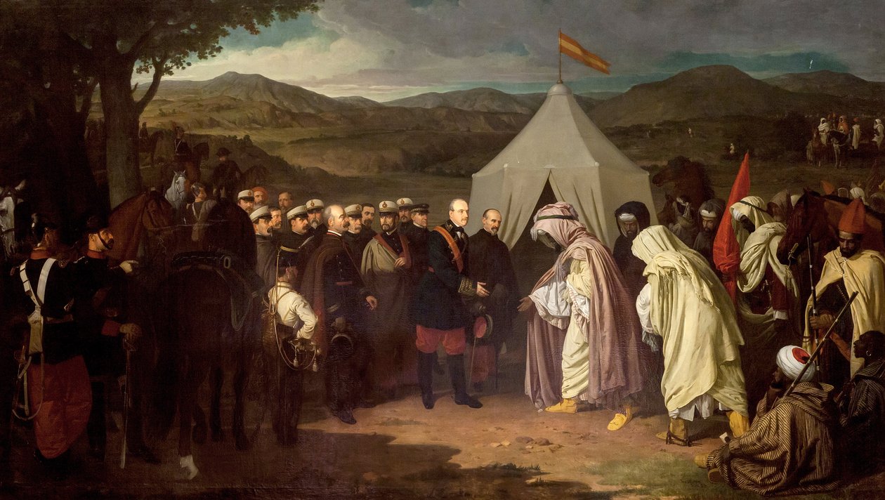 Wojna afrykańska - Pierwsza wojna marokańska lub wojna Tetouańska - między Hiszpanią a Marokiem - Traktat Wad-Ras (traktat z Wad Ras) 1859 - obraz Joaquina Domingueza Becquera - Ayuntamiento de Sevilla autorstwa Joachin Dominguez Becquer