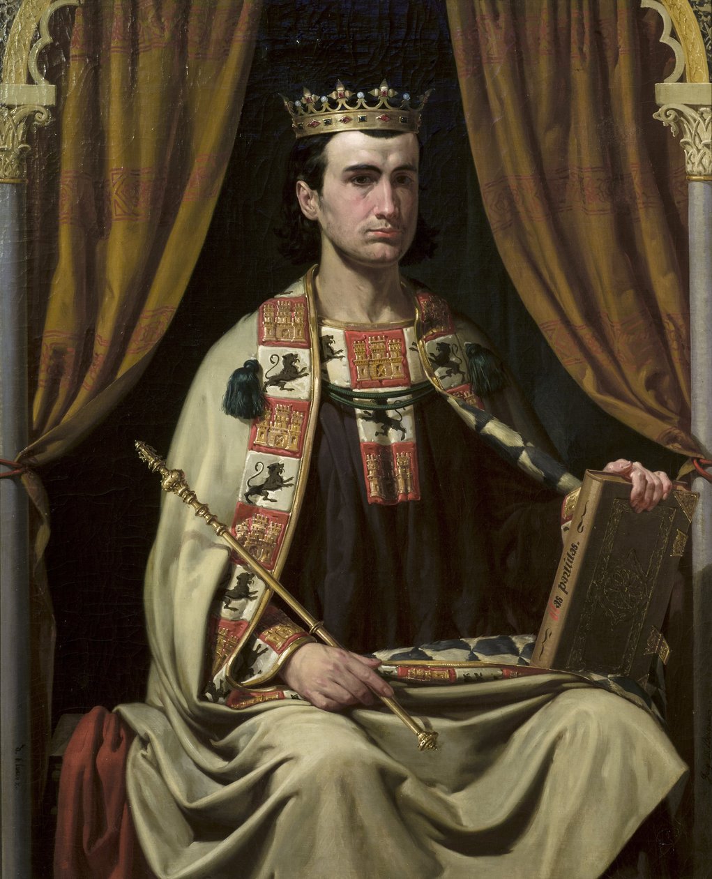 Le roi de Castille Alfons X le sage (Alfonso X el Sabio) (1221-1284) - Portret Alfonsa X (1221-1284), króla Kastylii - obraz Dominguez Becquer, Joaquin (1817-1879) - - Ayuntamiento de Sevilla autorstwa Joachin Dominguez Becquer
