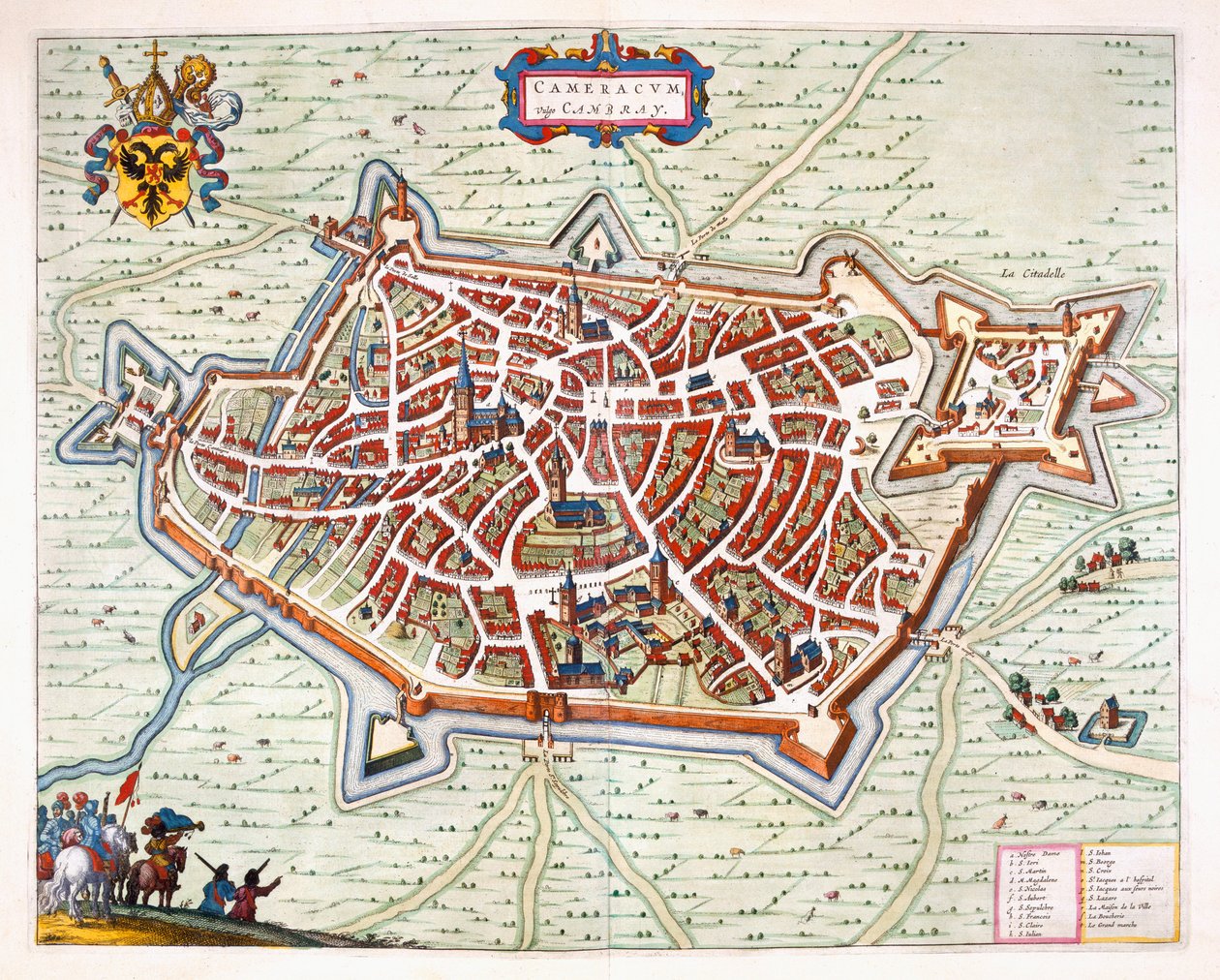 Cambrai, 1649 (ręcznie barwiony grawerunek) autorstwa Joan Blaeu