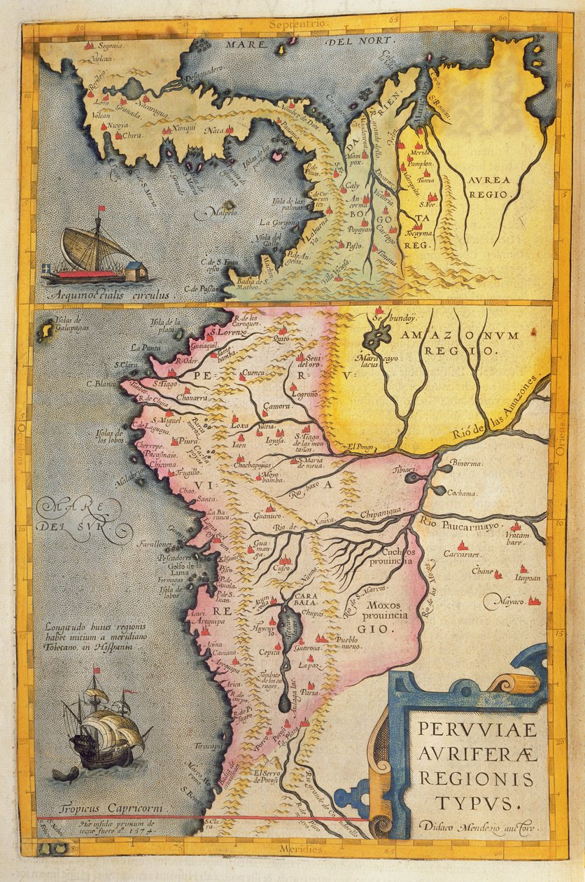 Mapa regionów złotonośnych w Peru, z „Atlas Maior, Sive Cosmographia Blaviana”, 1662 autorstwa Joan Blaeu