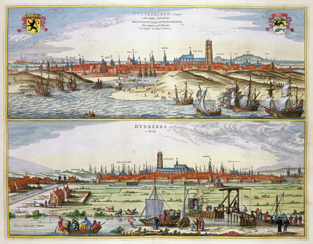 Miasto Dunkierka podczas okupacji hiszpańskiej, opublikowane w Amsterdamie, 1649 autorstwa Joan Blaeu