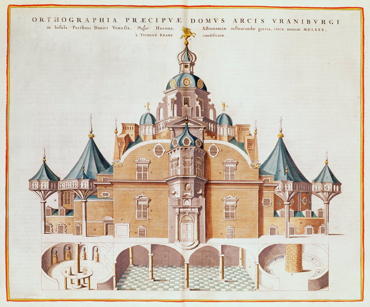 Obserwatorium Tycho Brahe Uraniborg z „Atlas Major” Joana Blaeu, 1663 (kolorowe grawerowanie) autorstwa Joan Blaeu