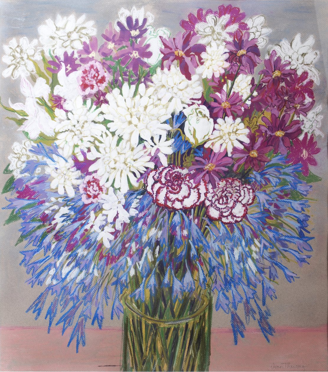 Agapantha, Chryzantemy i Goździki, 2012, Gwasz autorstwa Joan Thewsey