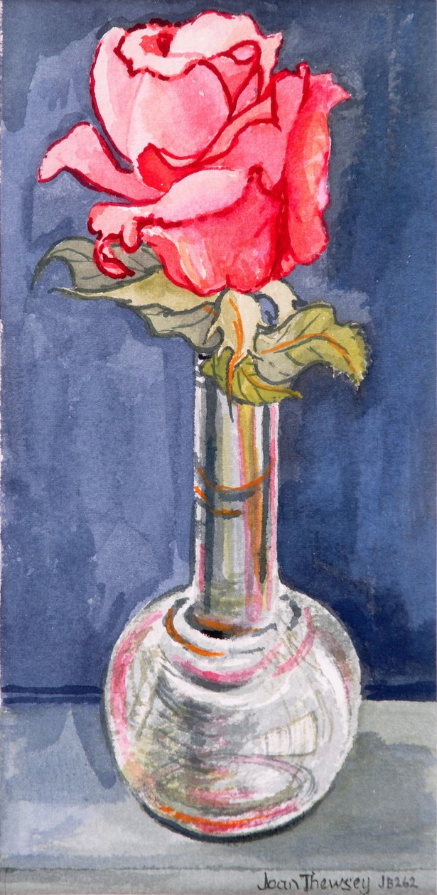 Pink Rose in a Bud Vase, 2000. Akvarelė ant rankų darbo popieriaus poli autorstwa Joan Thewsey