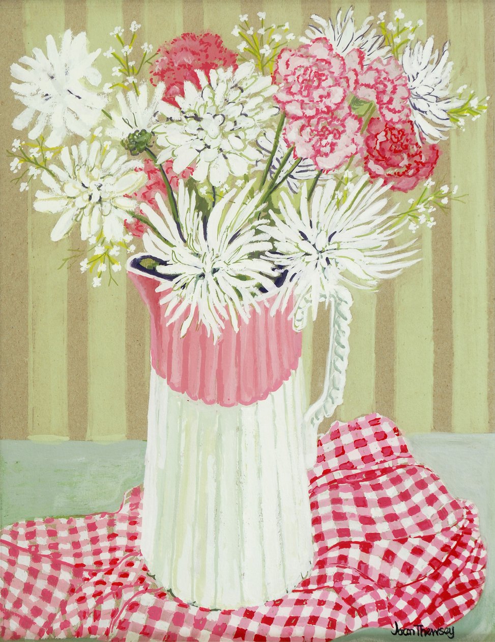 Białe chryzantemy i spray, 2008 (gwasz) autorstwa Joan Thewsey