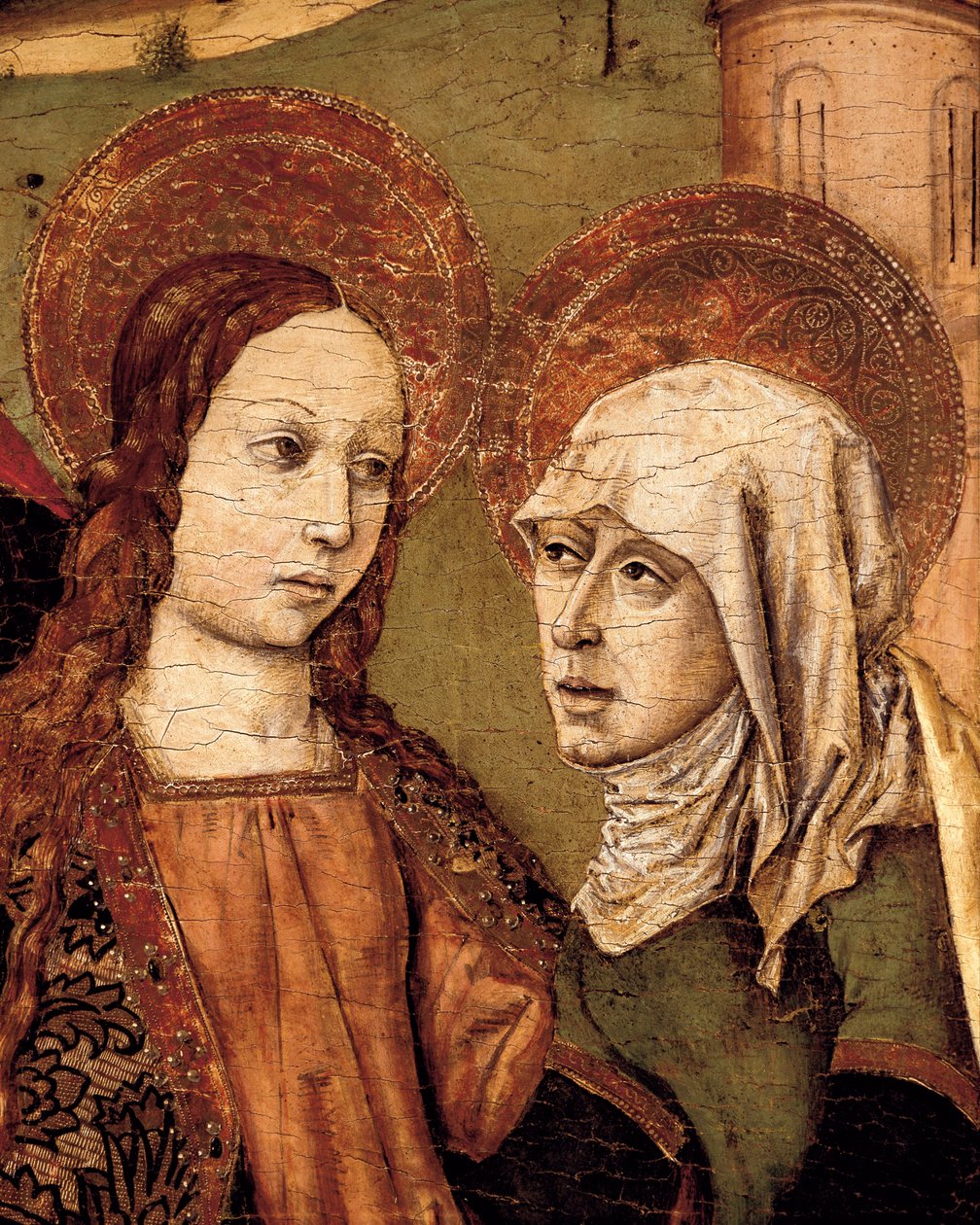 Ołtarz Nawiedzenia, Dziewica spotyka Elżbietę, detal, ok. 1488-1516 (tempera na drewnie) autorstwa Joan Barcelo