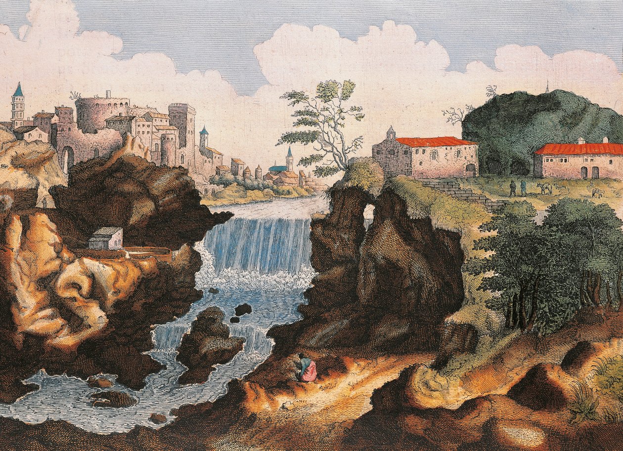 Wodospad Aniene w Tivoli (Rzym), Z miasta cudów Włoch, Joan Blaeu, obraz autorstwa Joan Blaeu