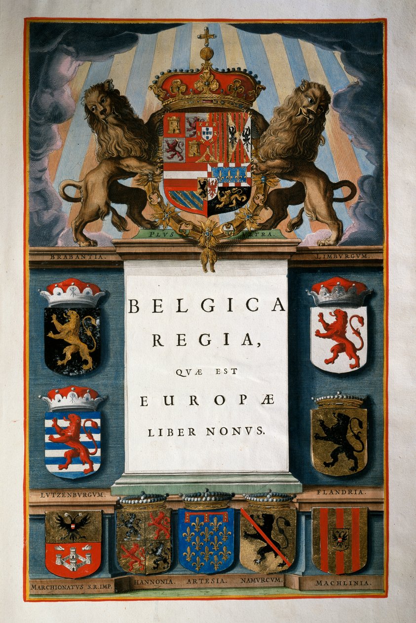 Belgica Regia quae est Europae (Belgia), Księga IX, strona tytułowa Tom IV, Atlas maior, Joan Blaeu (1596-1673), miedzioryt, 57,5x39 cm, Amsterdam autorstwa Joan Blaeu