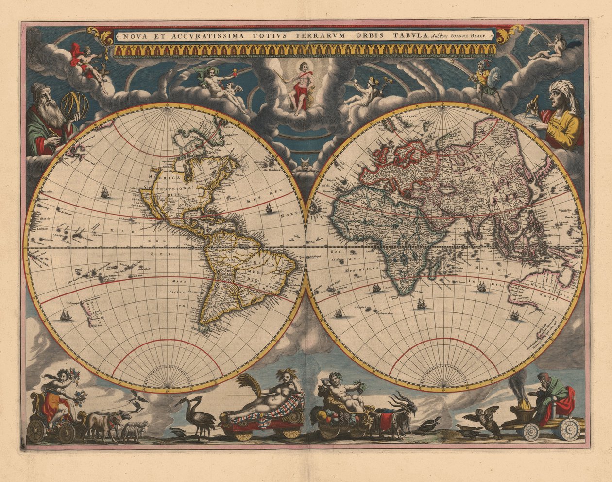 Mapa świata z podwójną półkulą, 1662 autorstwa Joan Blaeu