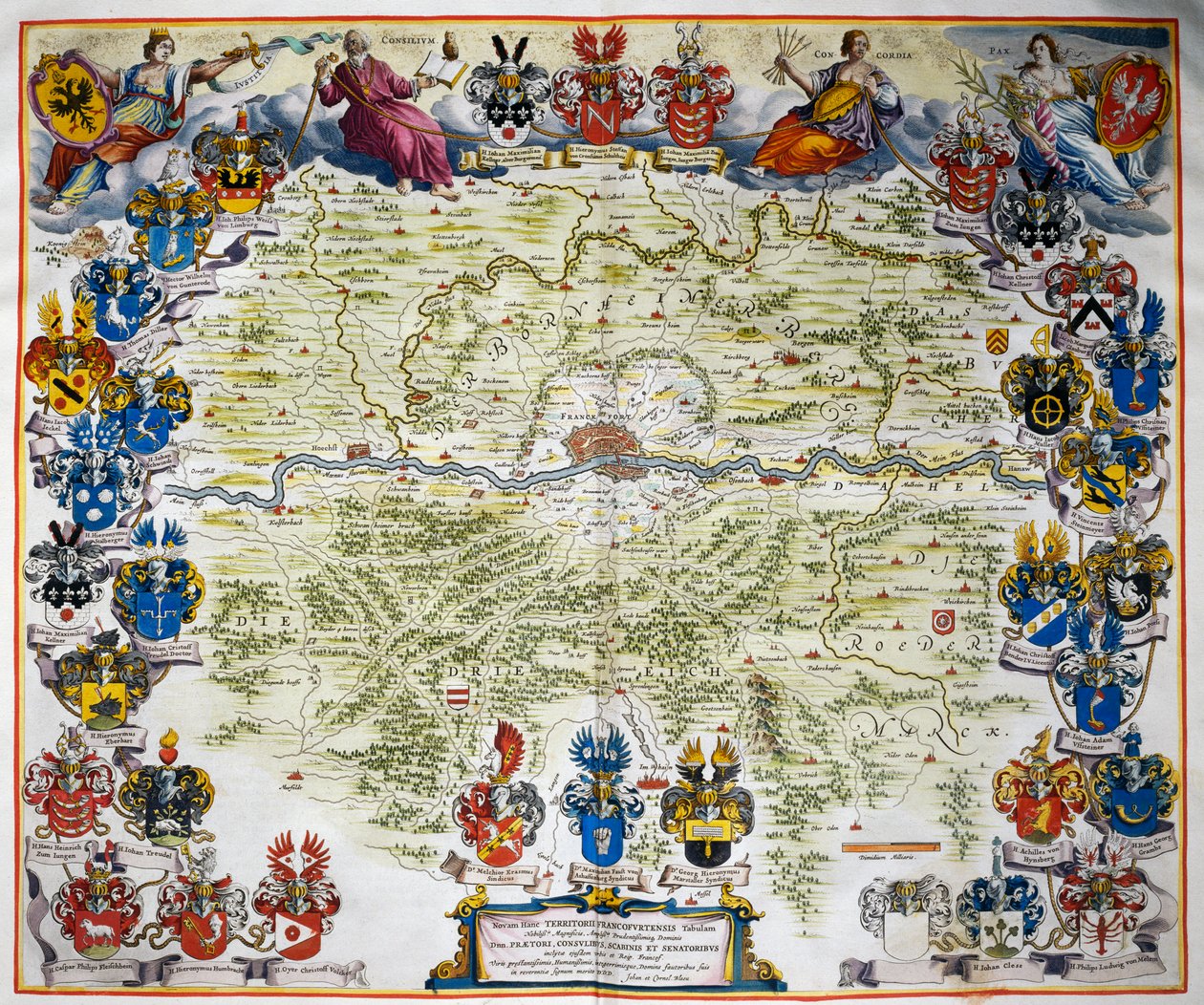 Frankfurt i okolice, z Atlas Maior, atlas w 11 tomach, Joan Blaeu (1596-1673), tom III, miedzioryt, 57,5x39 cm, Amsterdam autorstwa Joan Blaeu