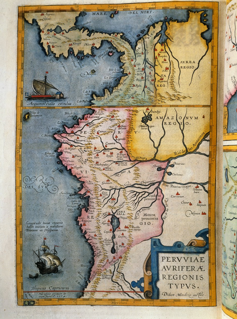 Regiony dostarczające złota w Peru, tom VII, Atlas Maior, Joan Blaeu (1596-1673), miedzioryt, 57,5x39 cm, Amsterdam autorstwa Joan Blaeu