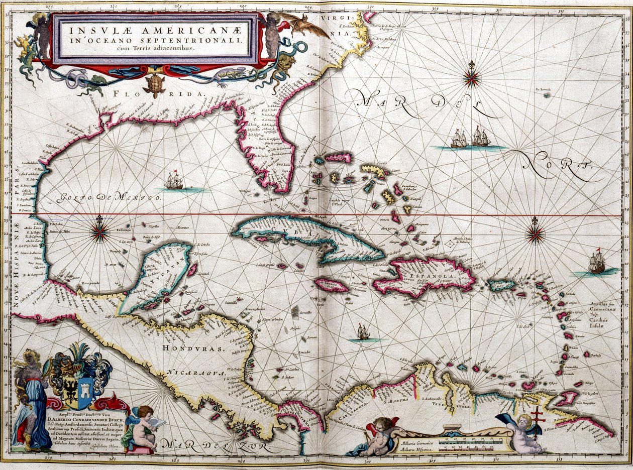 Zatoka Meksykańska i Karaiby, z "Atlasu Ameryk" Blaeu