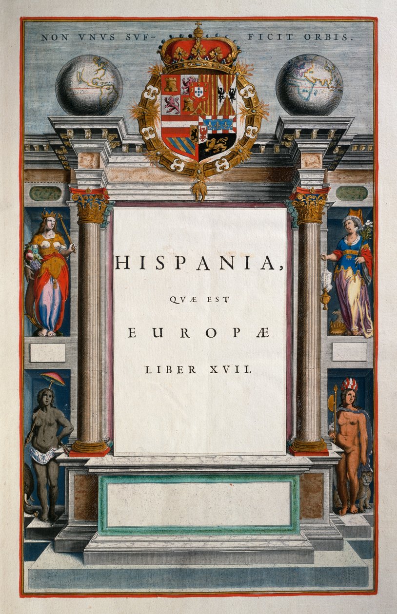 Hispania quae est Europae (Hiszpania), księga XVII, strona tytułowa tom IX, Atlas Maior, Joan Blaeu (1596-1673), miedzioryt, 57,5x39 cm, Amsterdam autorstwa Joan Blaeu