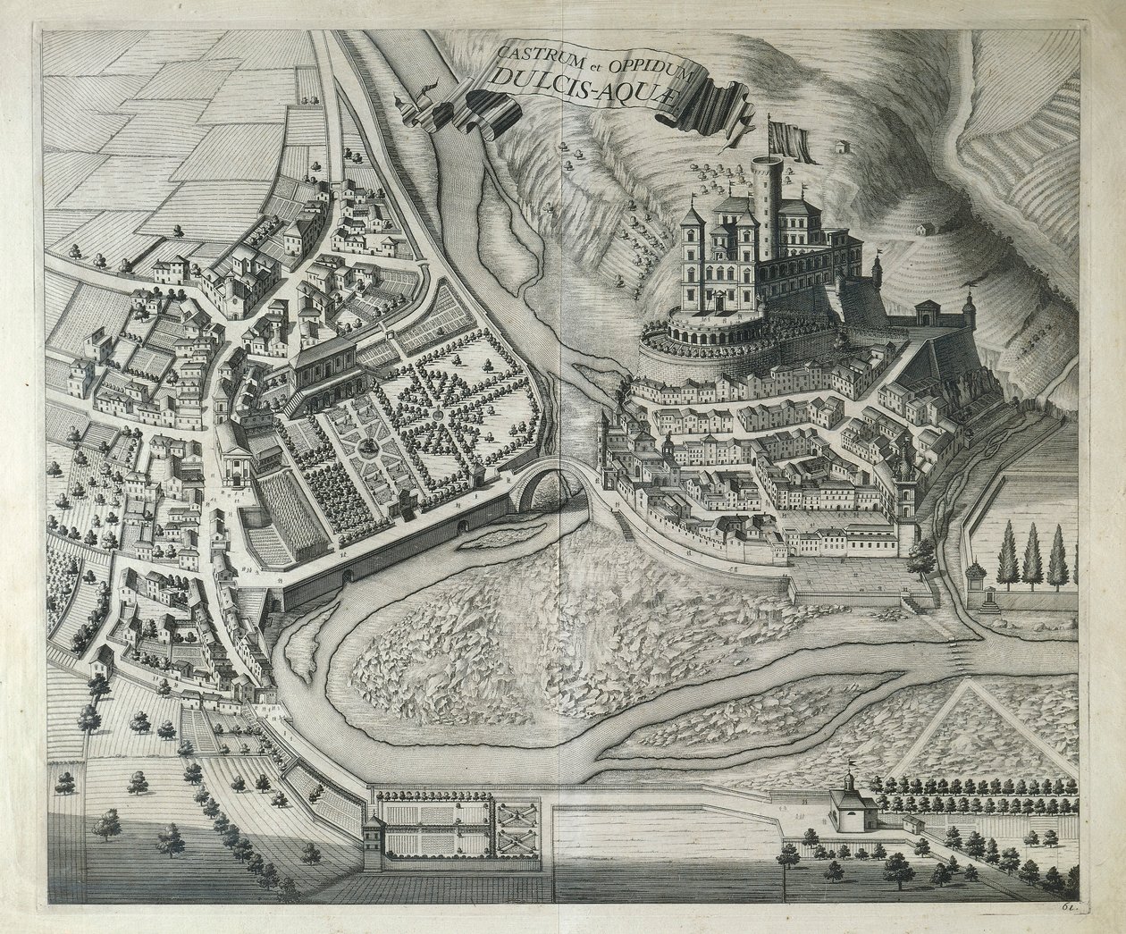Włochy, Dolceacqua, wieś Dolceacqua (Imperia) z Theatrum Regiae Celstitudinis Savoy by Joan Blaeu, Amsterdam autorstwa Joan Blaeu
