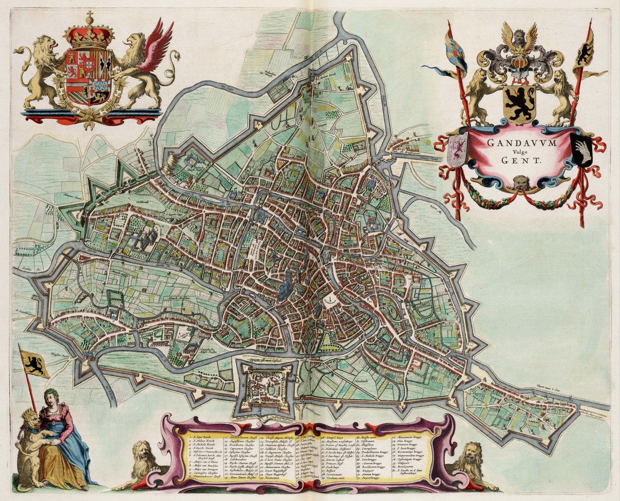 Mapa Gandawy, Belgia; od Atlas van Loon autorstwa Joan Blaeu