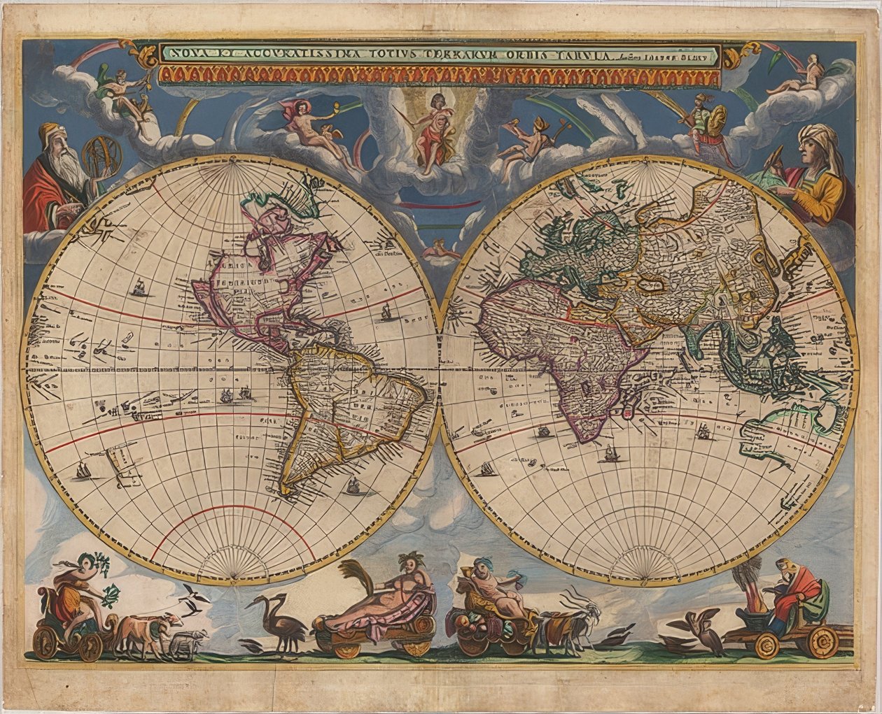 Mapa świata. Podwójna półkula. 1662-64 autorstwa Joan Blaeu
