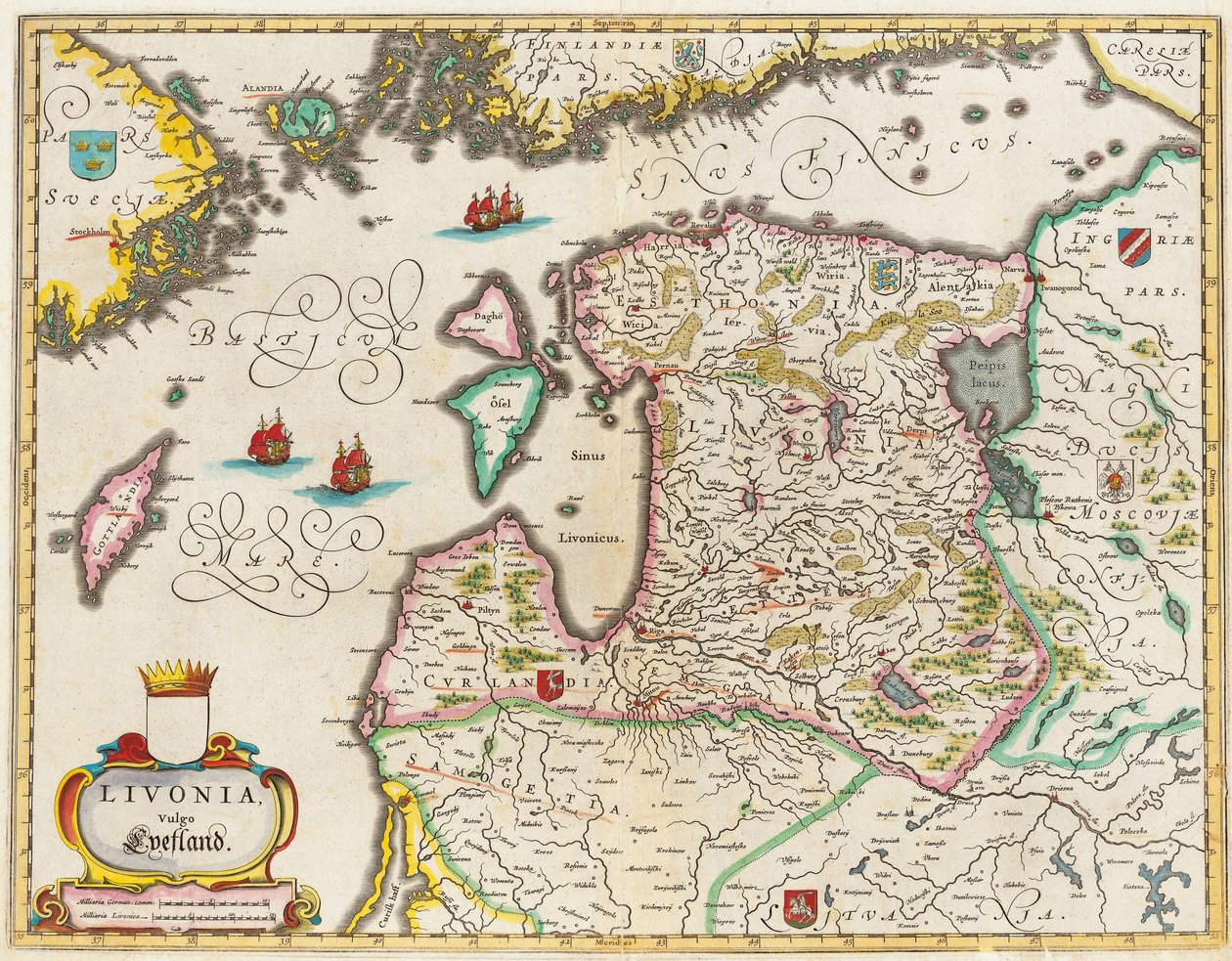 Mapa Inflant, Vulgo Lyefland, Atlas Maior autorstwa Joan Blaeu