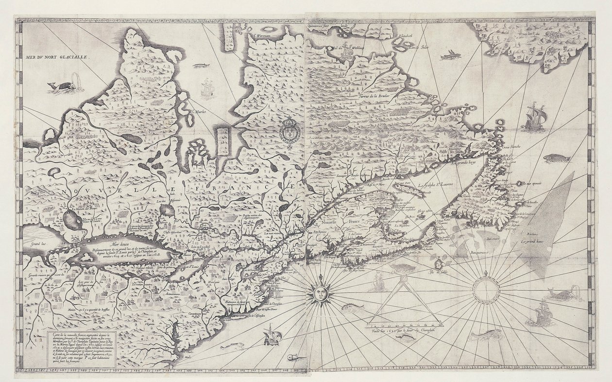 Mapa Kanady, rycina z ankiety Samuela de Champlain autorstwa Joan Blaeu