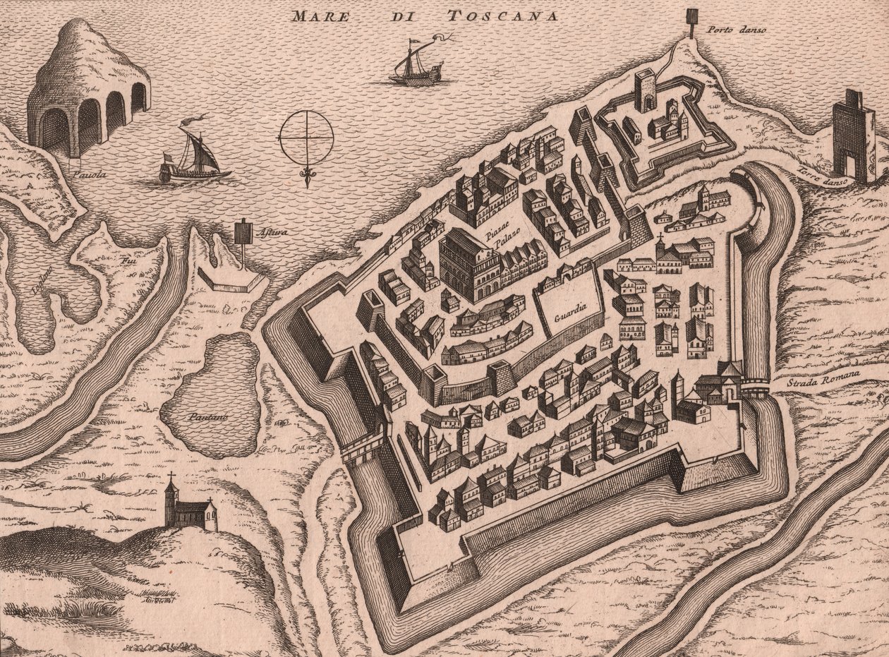 Mapa Nettuno, Lacjum, Włochy, miedzioryt, ok. 248x198 cm autorstwa Joan Blaeu
