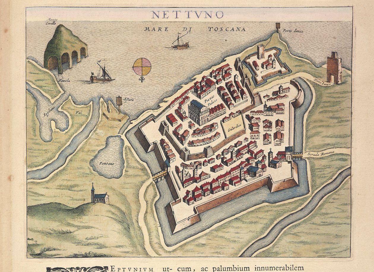 Mapa Nettuno, z Theatrum civitatum et admirandorum Italiae, Joan Blaeu, rycina autorstwa Joan Blaeu