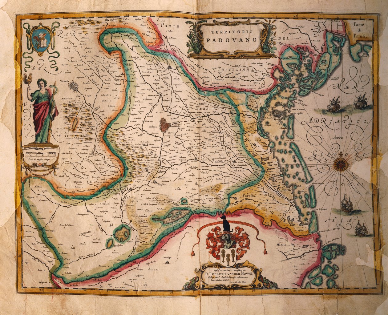 Mapa domeny Padwy z Teatru miast i cudów Włoch, Joan Blaeu, rycina autorstwa Joan Blaeu