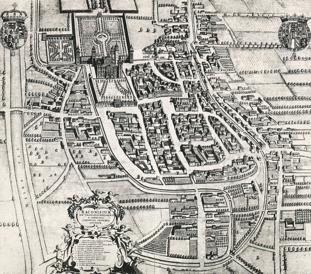 Mapa Racconigi, grawer Joan Blaeu (1596-1673), Włochy autorstwa Joan Blaeu